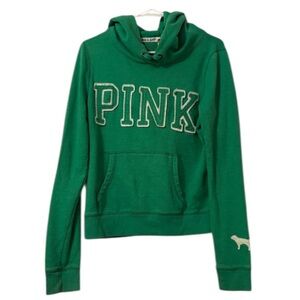 PINK Green Graphic Logo Athletic Hoodie